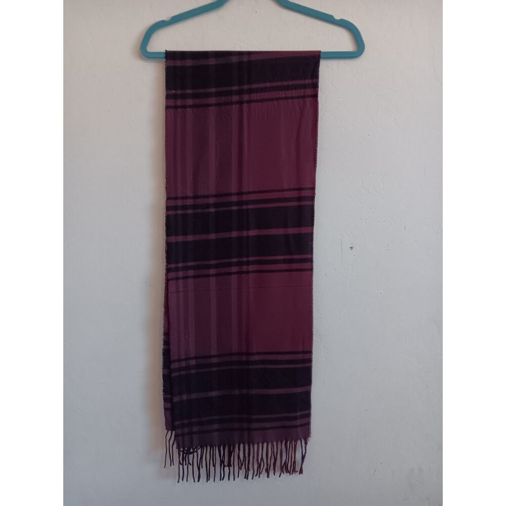 Italy Design Scraf, Cashmere Feel, Burgundy & Black Fringe Plaid NWOT